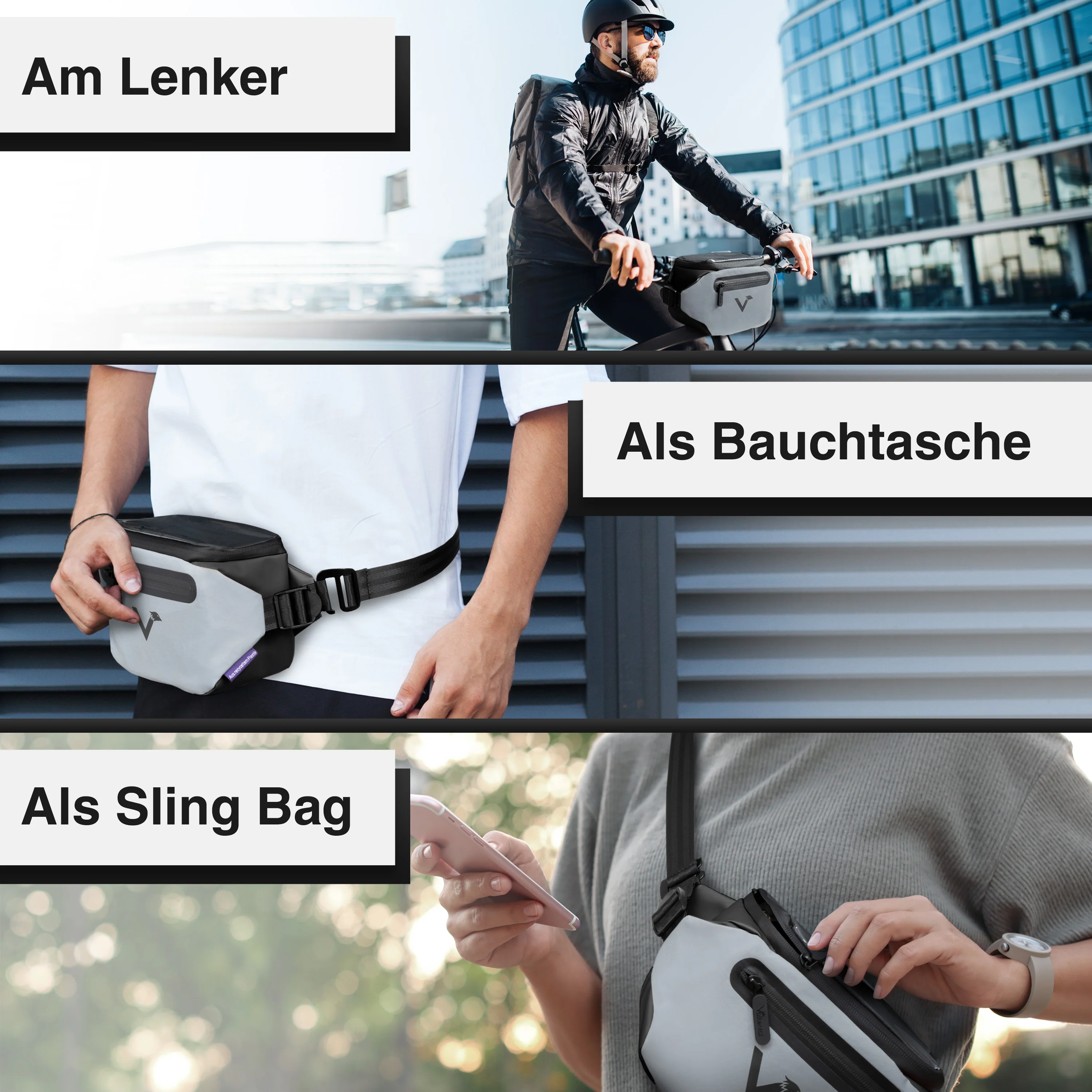 3in1 City Bag - Multifunktionale & reflektierende Lenkertasche -B-Ware - Image 7